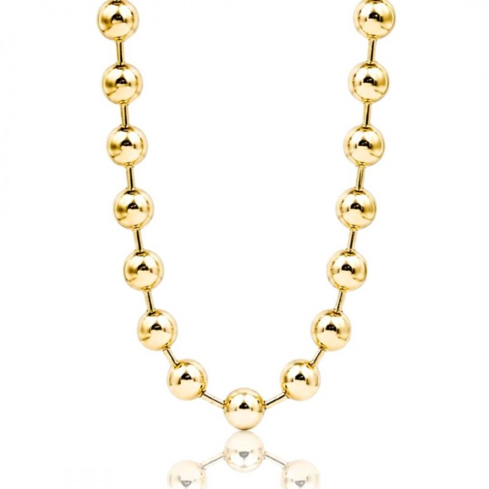 Naszyjnik stal szlachetna pozłacana 14k złotem, kuleczki 6mm