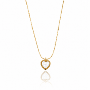 Naszyjnik stal szlachetna pozłacana 14k złotem, serce masa perłowa