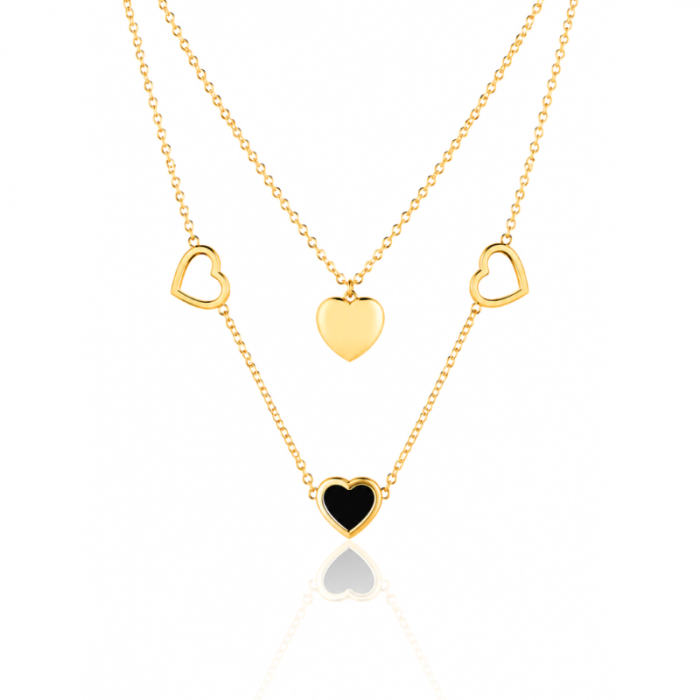 Naszyjnik stal szlachetna pozłacana 14k złotem, podwójny z sercami