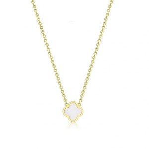 Naszyjnik stal szlachetna pozłacana 14k złotem, 13mm biała koniczynka