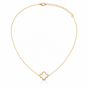 Naszyjnik stal szlachetna pozłacana 14k złotem, 13mm biała koniczynka