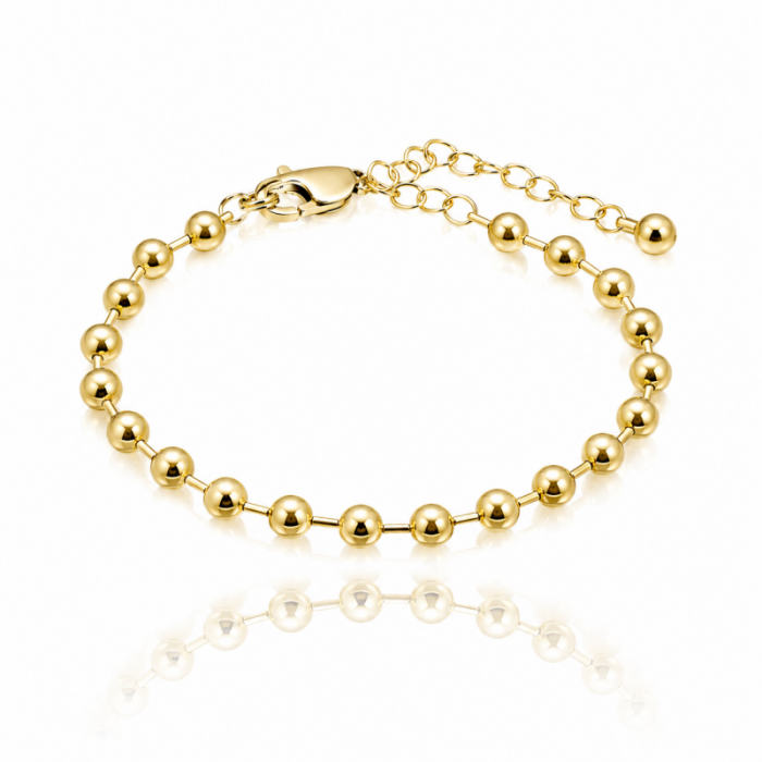 Bransoletka na rękę stal chirurgiczna pozłacana 14k złotem, kuleczki 6mm