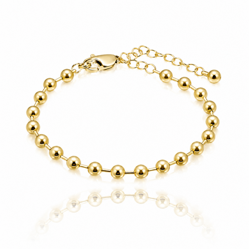 Bransoletka na rękę stal chirurgiczna pozłacana 14k złotem, kuleczki 6mm