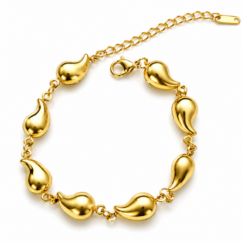 Bransoletka na rękę stal chirurgiczna pozłacana 14k złotem - KROPLE