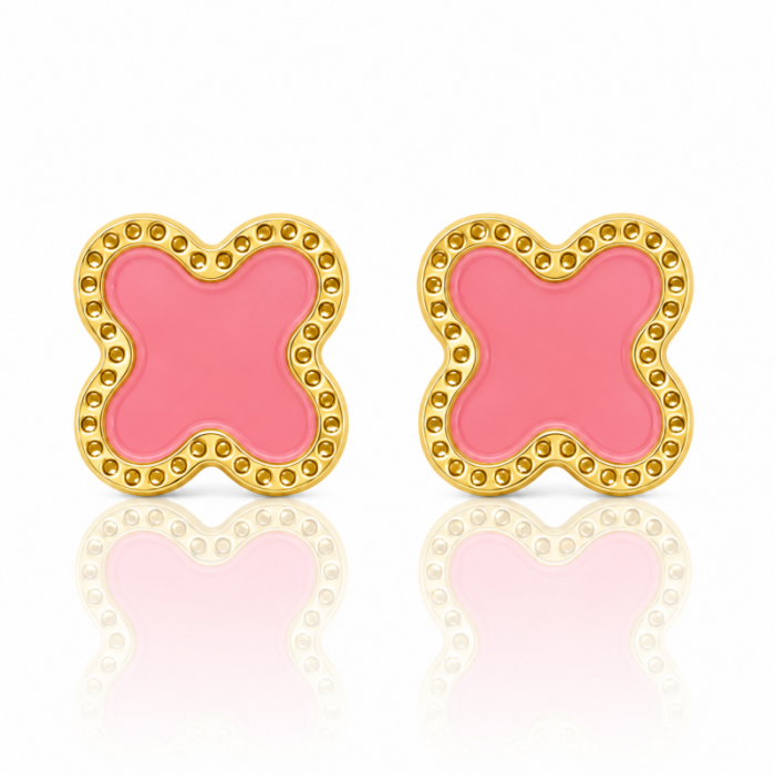 Kolczyki ze stali szlachetnej pozłacane 14k złotem, sztyft, róż Koniczynki 13mm