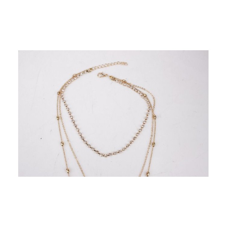 NASZYJNIK CHOKER TRZYCZĘŚCIOWY Z PEREŁKĄ I KRYSZTAŁKAMI