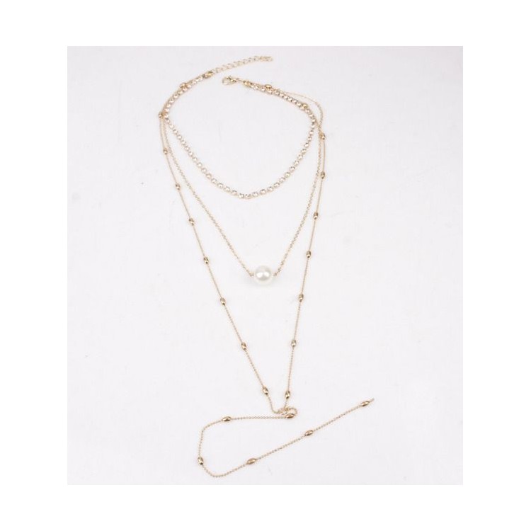 NASZYJNIK CHOKER TRZYCZĘŚCIOWY Z PEREŁKĄ I KRYSZTAŁKAMI