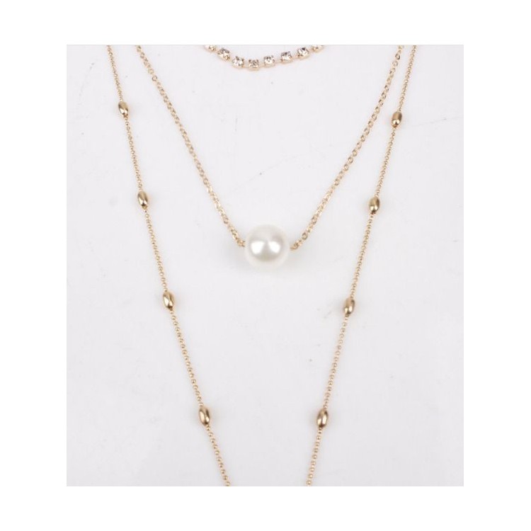 NASZYJNIK CHOKER TRZYCZĘŚCIOWY Z PEREŁKĄ I KRYSZTAŁKAMI