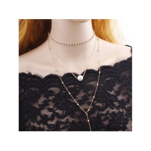 NASZYJNIK CHOKER TRZYCZĘŚCIOWY Z PEREŁKĄ I KRYSZTAŁKAMI