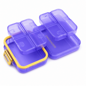 Organizer, kasetka, szkatułka na leki z przegródkami, fioletowa 8x7x3,5cm