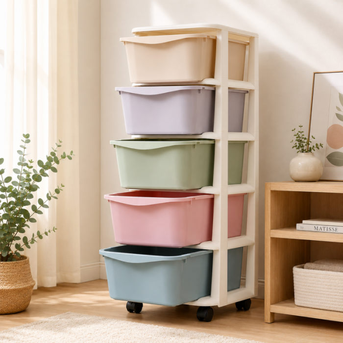 Plastikowy regał na kółkach szafka szuflady szafa 97 x 38 x 37 cm