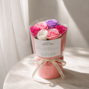 Flower box, bukiet zapachowych kwiatów mydlanych w pudełku fiolet