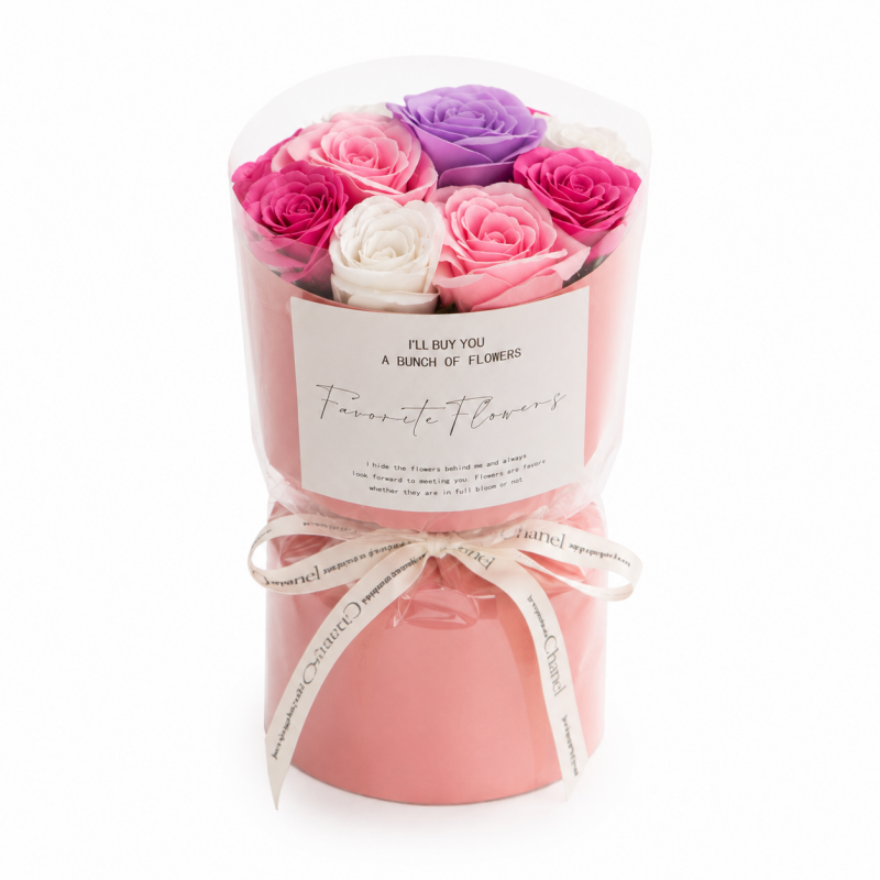 Flower box, bukiet zapachowych kwiatów mydlanych w pudełku fiolet