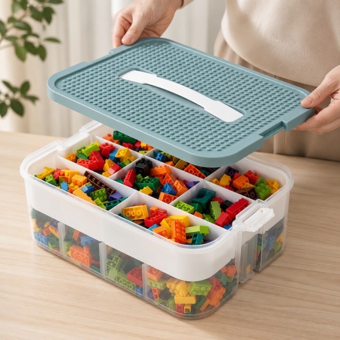 Organizer, pojemnik, sorter na klocki, 3 piętrowy z tacą do układania 31x30x22cm