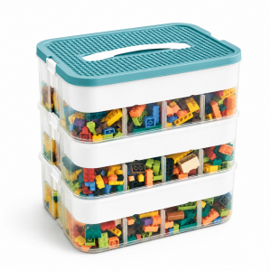 Organizer, pojemnik, sorter na klocki, 3 piętrowy z tacą do układania 31x30x22cm