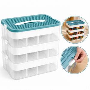 Organizer, pojemnik, sorter na klocki, 3 piętrowy z tacą do układania 31x30x22cm