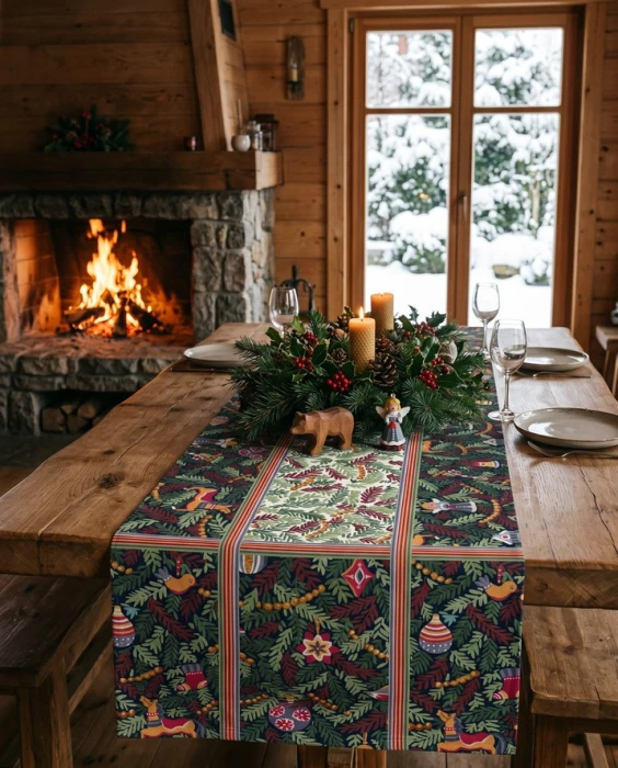 Bellavia, włoski bieżnik z czystego lnu - Xmas Charms, 80x250cm